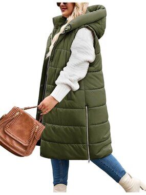Women's Plus Size Long Hooded Puffer Vest Gilet